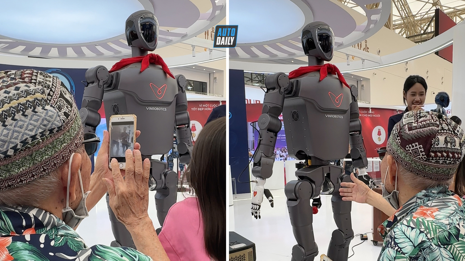 Khoảnh khắc lay động ở gian hàng Vinrobotics: Cụ ông 80 tuổi kiên nhẫn chụp hình và bắt tay robot
